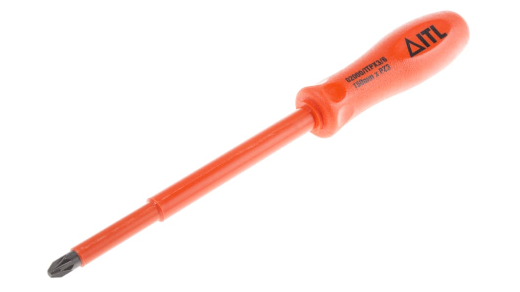 ITL Insulated Tools Ltd Pozidriv Insulated Screwdriver, PZ3 Tip, 150 mm Blade, VDE/1000V, 253 mm Overall