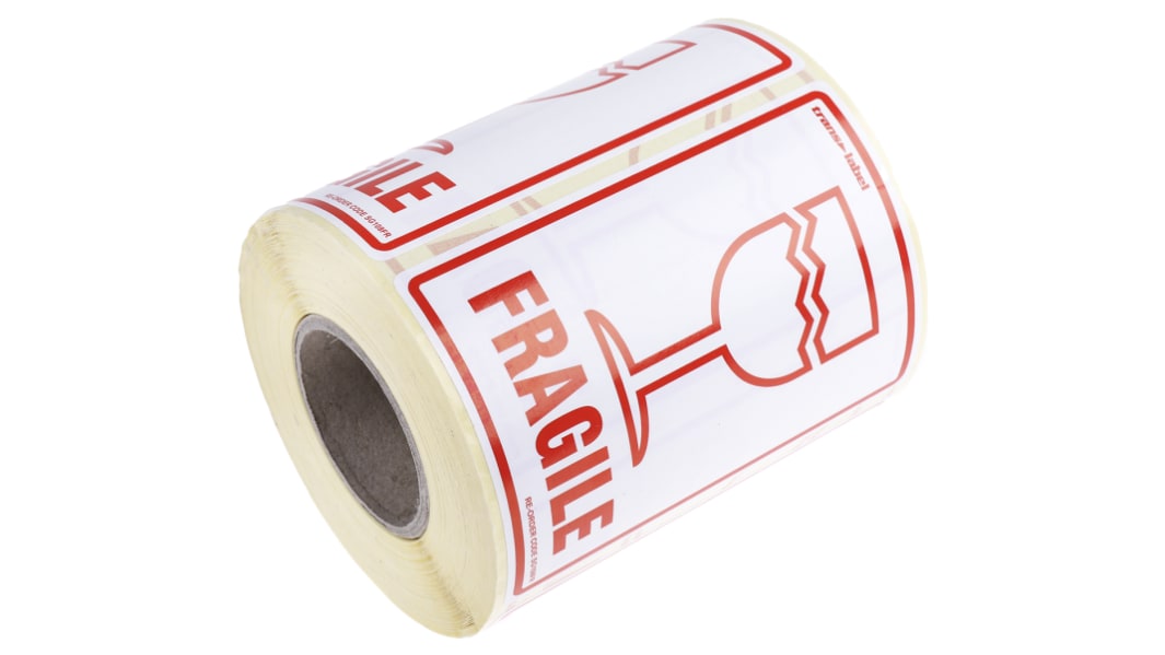 RS PRO Paper Safety Labels, Fragile-Text 79 mm x 108mm