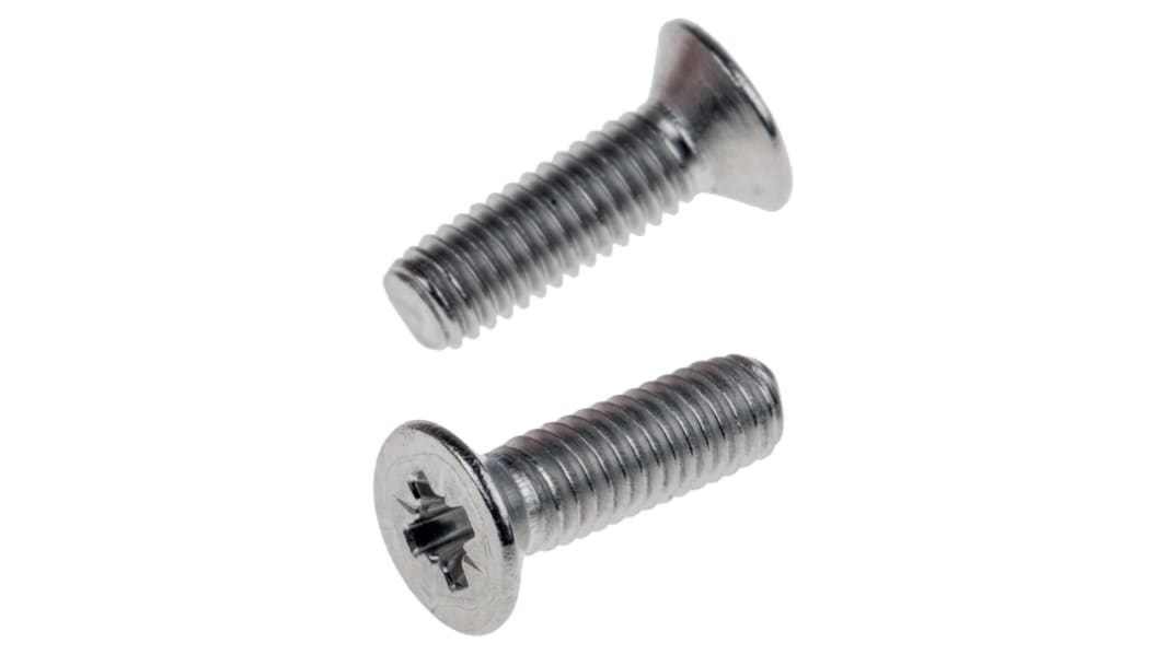 RS PRO Pozidriv Countersunk A2 304 Stainless Steel Machine Screws DIN 965Z, M3x10.0mm