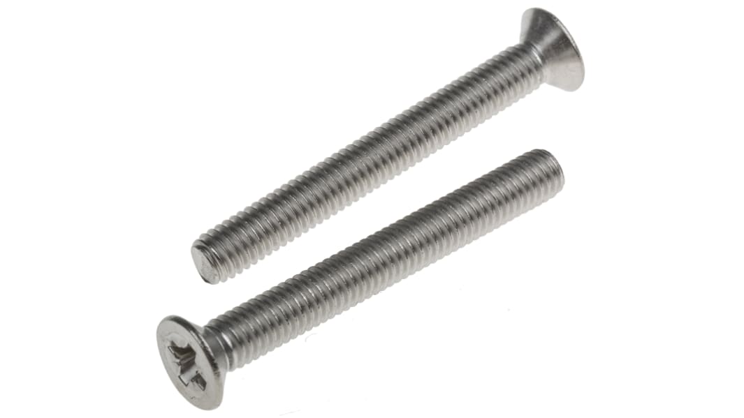 RS PRO Pozidriv Countersunk A2 304 Stainless Steel Machine Screws DIN 965Z, M6x50.0mm