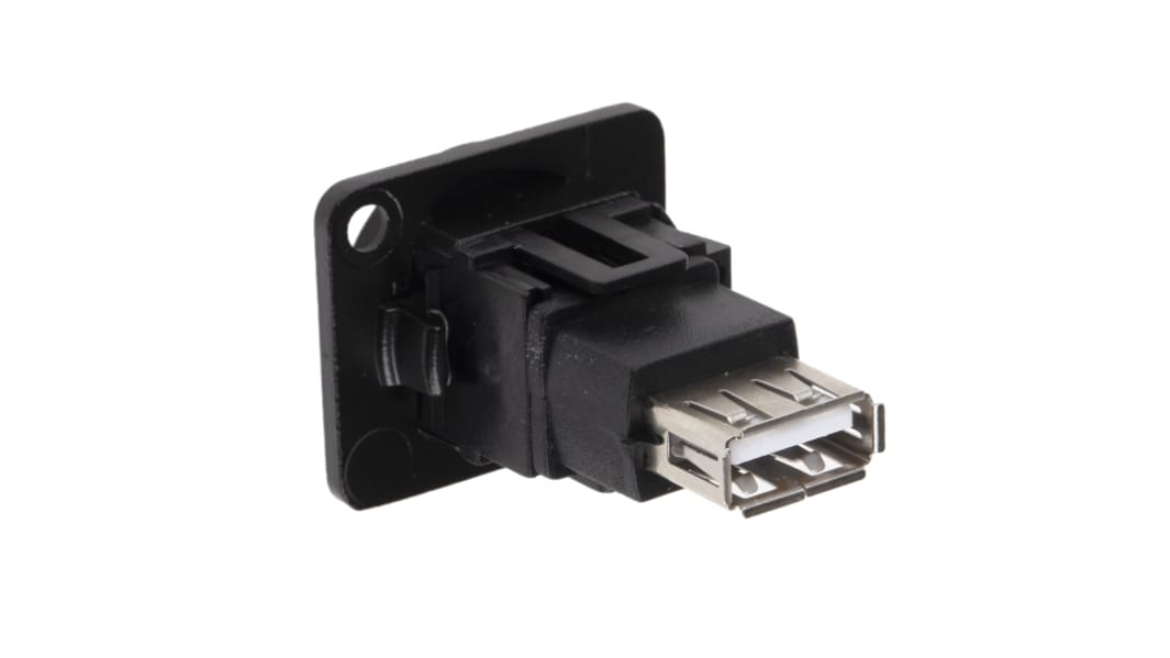 RS PRO Straight, Panel Mount, Socket- Single Port Type A to A 2.0 USB Connector