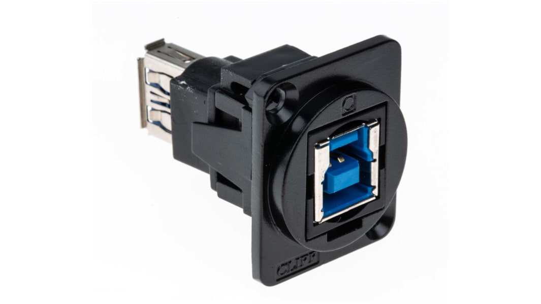 RS PRO Straight, Panel Mount, Socket to Socket- Dual Port Type B to A 3.0 USB Connector
