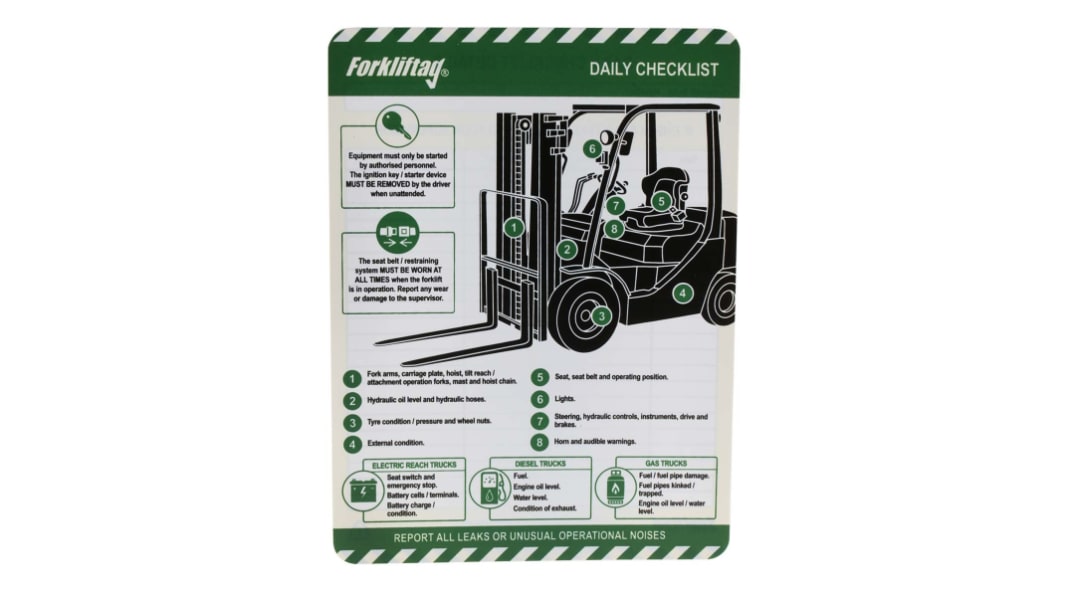 Etichetta per carrelli elevatori Brady Nero su blu, verde Inglese, Contenuto Kit 10 Inserti per carrelli elevatori