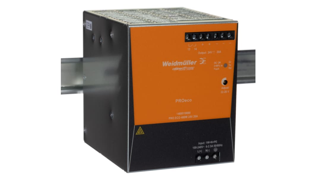 Fuente de alimentación de carril DIN Weidmuller, PRO ECO, 1 salida 24V dc 20A 480W