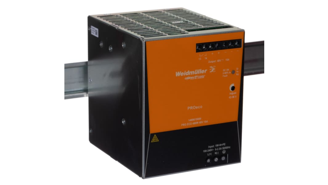Weidmuller PRO ECO Switched Mode DIN Rail Power Supply, 85 → 264 V ac / 80 → 370V dc ac, dc Input, 48V dc