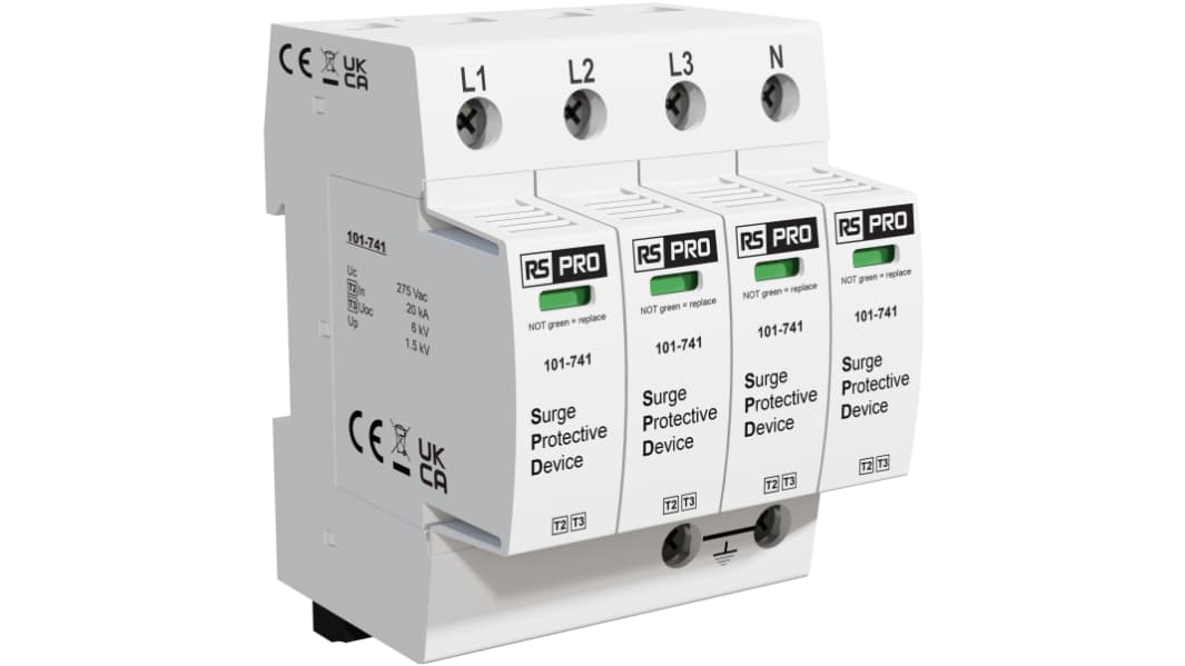 RS PRO Three Phase Industrial Surge Protector, 50kA, 1.5kV, DIN Rail Mount