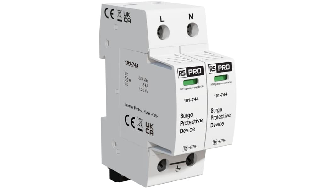 RS PRO Single Phase Industrial Surge Protector, 25kA, 1.25kV, DIN Rail Mount