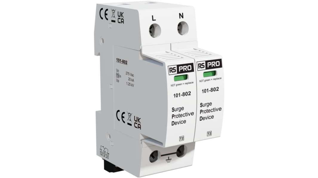 RS PRO Single Phase Industrial Surge Protector, 50kA, 1.25kV, DIN Rail Mount