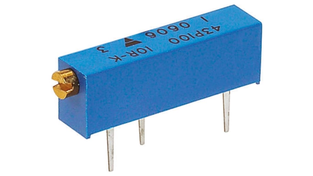Vishay Trimmer ellenállás 500Ω, ±10%, ±100ppm/°C, 20-menetes, Furatba szerelhető, 1/2W, Érintkezőtüske