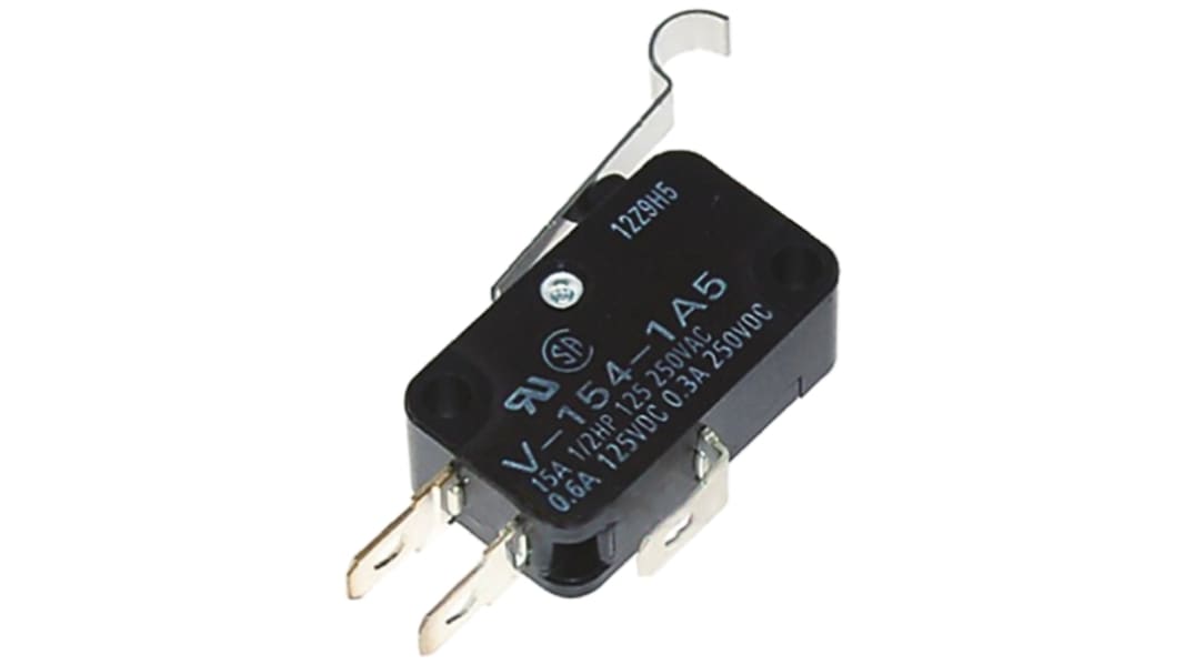 Omron Simulated Roller Lever Micro Switch, Tab Terminal, 5 A @ 250 V ac, SPDT, IP40