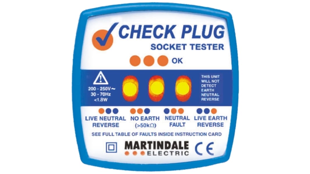 Martindale, Model CP-501 Socket Tester 13A 200 → 250V ac CAT II 300 V RS Calibration
