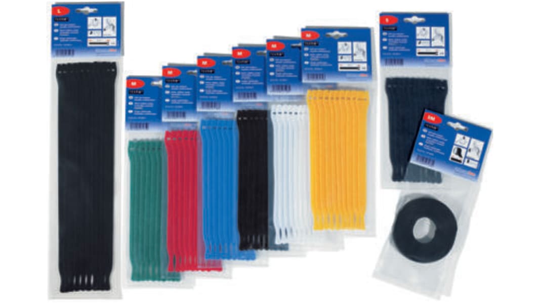 HellermannTyton Cable Tie, Hook and Loop, 200mm x 12.5 mm, Red PA (Loop), PE (Hook), Pk-10
