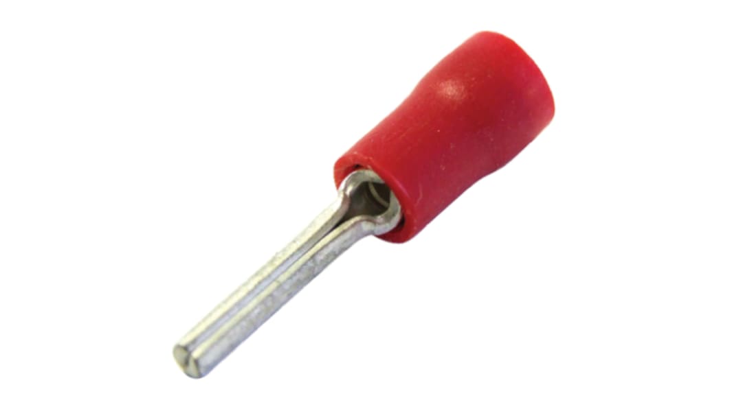 RS PRO Insulated, Tin Crimp Pin Connector, 0.5mm² to 1.5mm², 22AWG to 16AWG, 1.9mm Pin Diameter, 12mm Pin Length, Red