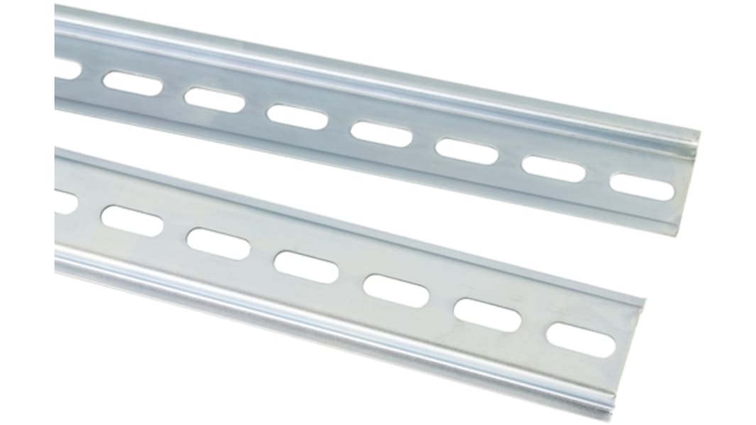 RS PRO Steel Slotted DIN Rail, Top Hat Compatible, 2m x 35mm x 7.5mm