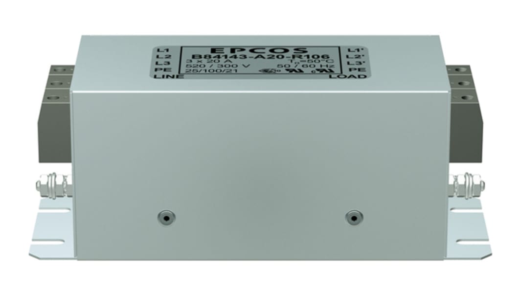 EPCOS, B84143A*R106 10A 520 V ac 50 → 60Hz, Flange Mount EMC Filter, Screw 3 Phase