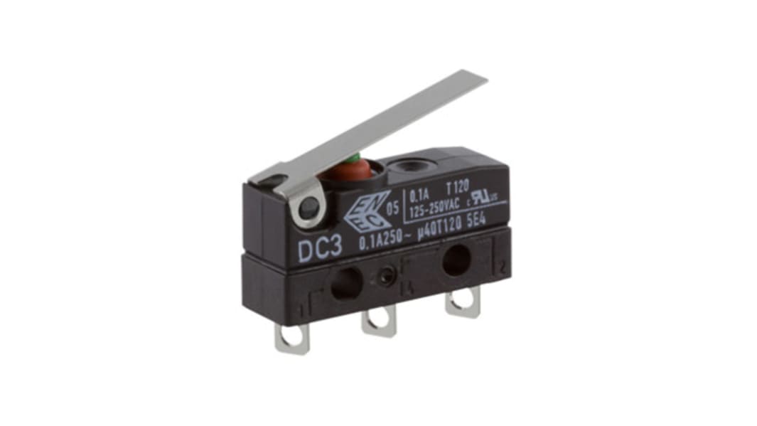 Microinterruptor, Palanca corta SPDT 100 mA a 30 V dc