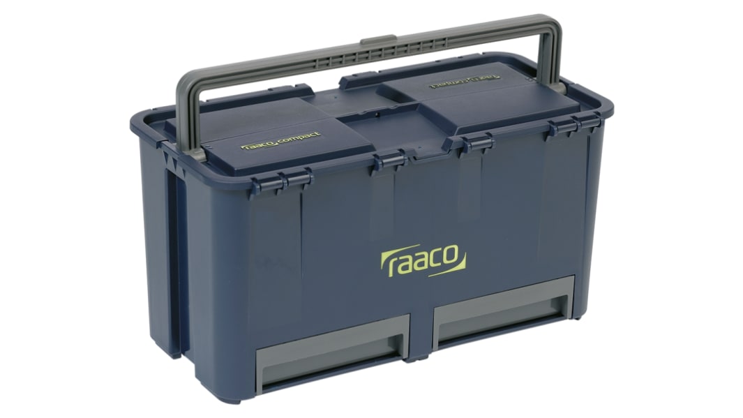 Raaco Kunststoff Werkzeugbox Grau, 2 Schubladen, L. 474mm B. 239mm H. 248mm, 2.3kg, Vorhängeschloss