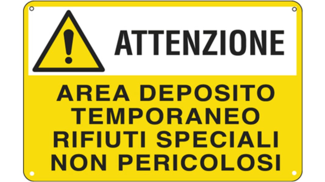 Cartello Avviso "Attenzione Area Deposito Temporaneo Rifiuti Speciali Non Pericolosi", in Italiano