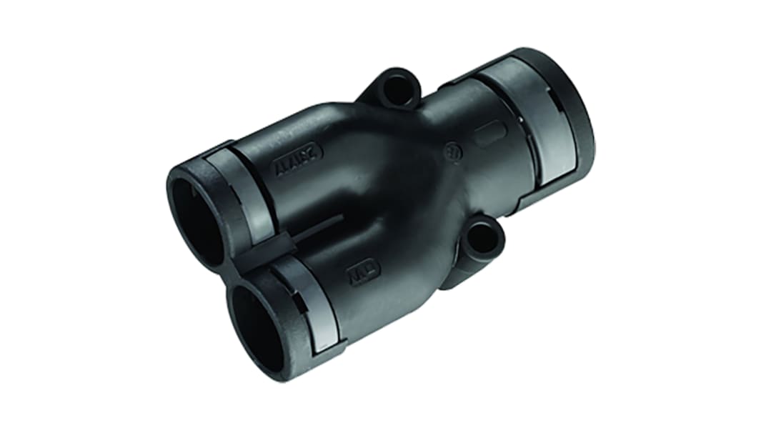 Kopex Y Piece, Conduit Fitting, 17mm Nominal Size, 2 x M5, Nylon 12, Black IP68 rating