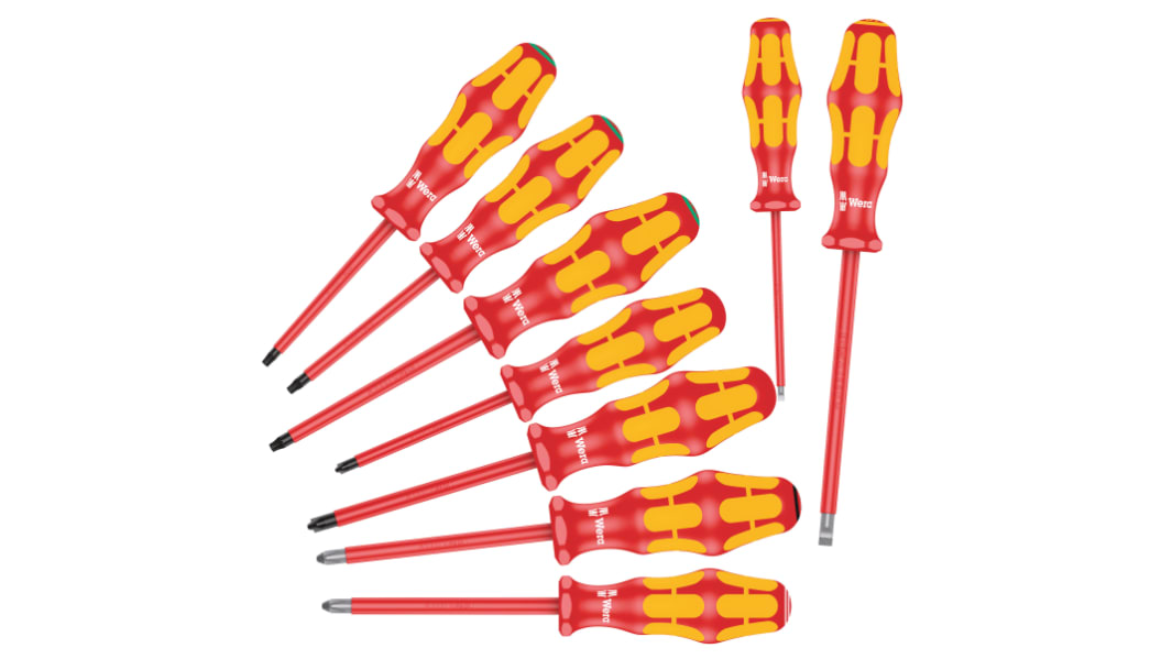 Wera Isolierter Schraubendrehersatz, 9-teilig Kreuzschlitz, Plusminus-Pozidriv, Pozidriv, Schlitz, Torx
