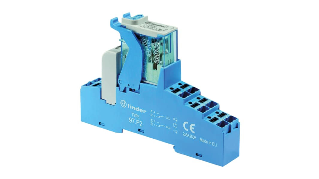 Finder 4C Series Interface Relay, DIN Rail Mount, 12V dc Coil, DPDT-2C/0, 2-Pole, 8A Load