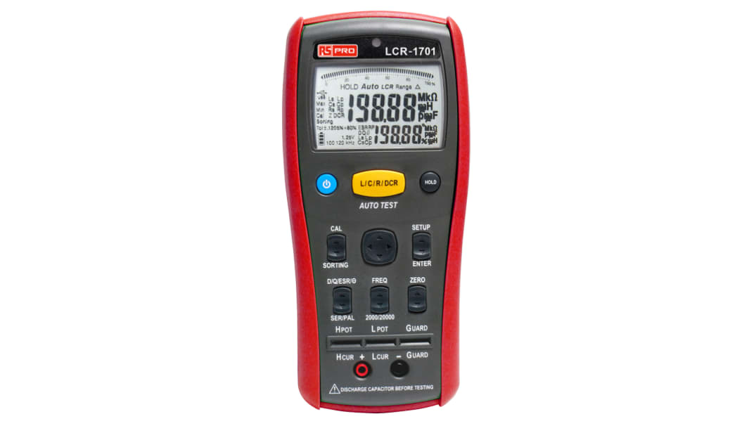 Pont RLC portatif RS PRO, LCR-1701, cap. max 20mF, résistance max 200 MΩ, Etalonné RS
