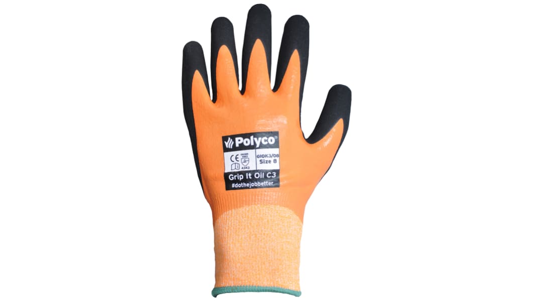 Guanti da lavoro Polyco Healthline Grip It, Tg. 10, in Nitrile, col. Arancione