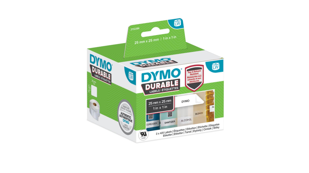 Dymo White Black Print Label Roll, 25mm Width, 25mm Height, 1700Per Roll Qty