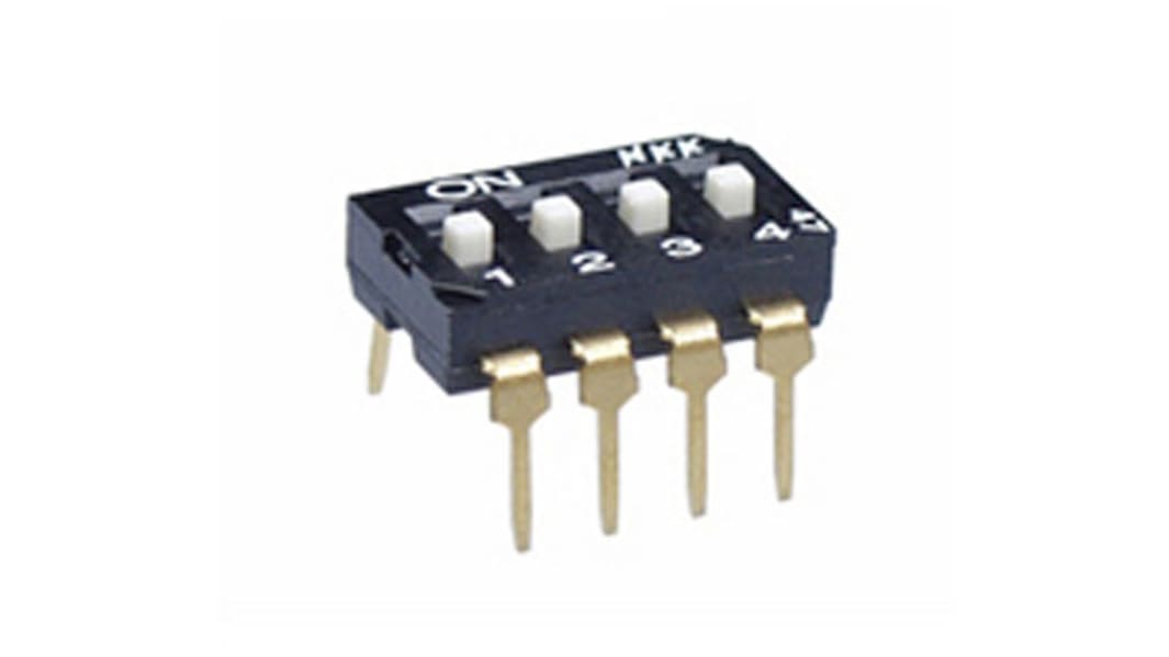 NKK Switches 4 Way PCB, Through Hole Piano Dip Switch SPST