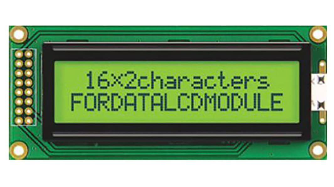 Fordata FC1602B01-FHYYBW-51SE FC Alphanumeric LCD Alphanumeric Display, Green, Yellow on Yellow-Green, 2 Rows by 16