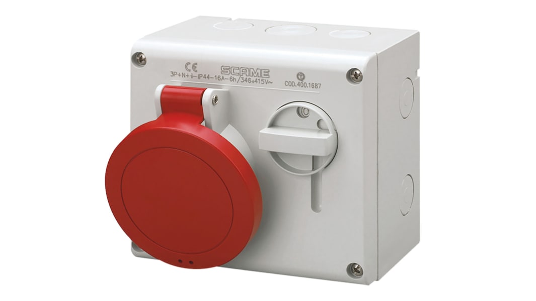 Connecteur Industriel Femelle 3P+N+E commutable Rouge IP44,415 V,16A Droit