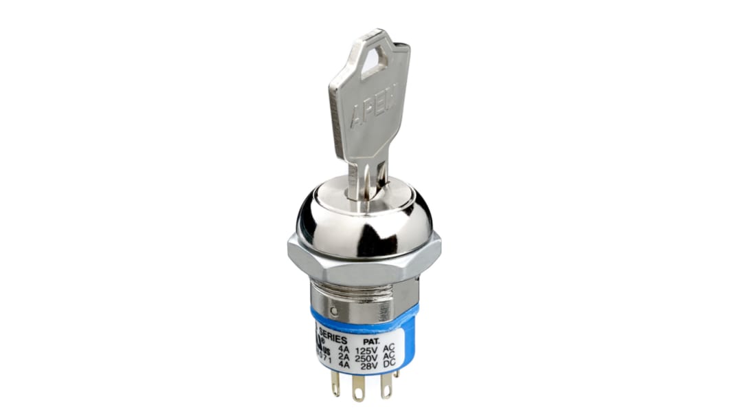 Interruptor de Llave, DPDT, 4 A, 4 vías, -30 → +85°C