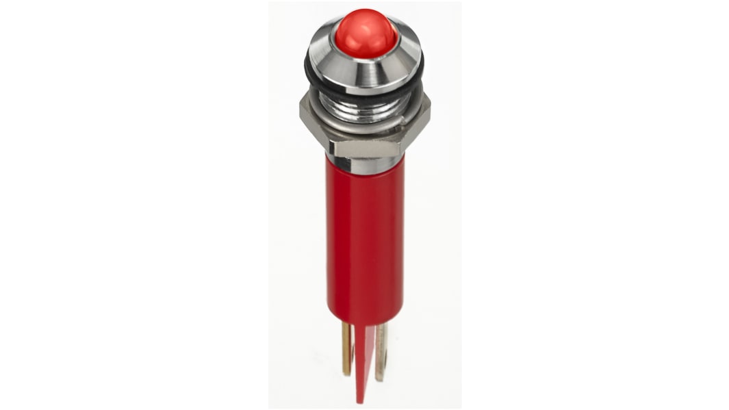 RS PRO Red Panel Mount Indicator, 2V dc, 8mm Mounting Hole Size, Faston, Solder Lug Termination, IP67