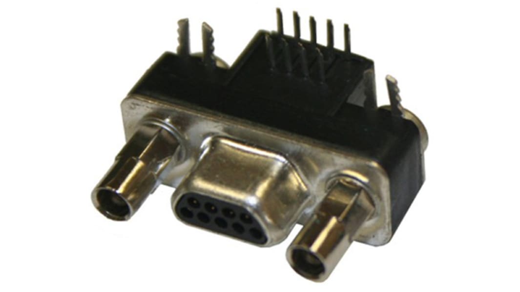 Norcomp MICRO-D 9 Way Right Angle Through Hole D-sub Connector Plug, 1.27mm Pitch, with Boardlocks, Standoffs