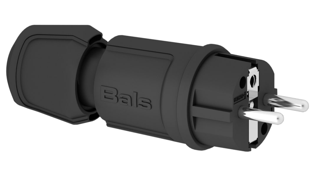 Bals Leistungssteckverbinder Stecker Schwarz 2P + E, 250 V / 16A, Kabelmontage IP44