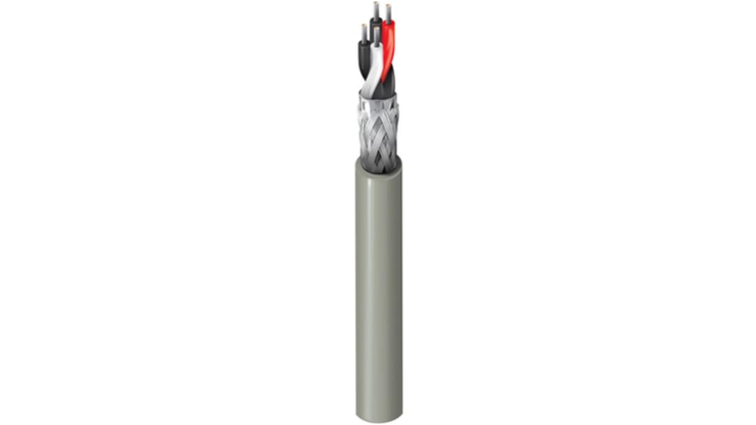 Cable de datos apantallado Belden 9842 de 4 conductores, 2 pares, 0,25 mm², 24 AWG, long. 305m, Ø ext. 8.64mm, funda de