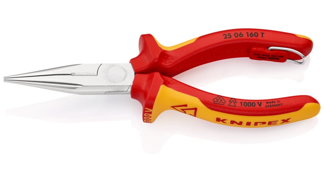 Knipex Long Nose Pliers, 160 mm Overall, Straight Tip, VDE/1000V, 50mm Jaw