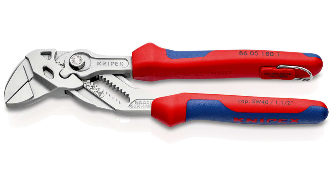 Knipex Plier Wrench, 180 mm Overall, Angled, Bent, Flat, Straight Tip, 40mm Jaw