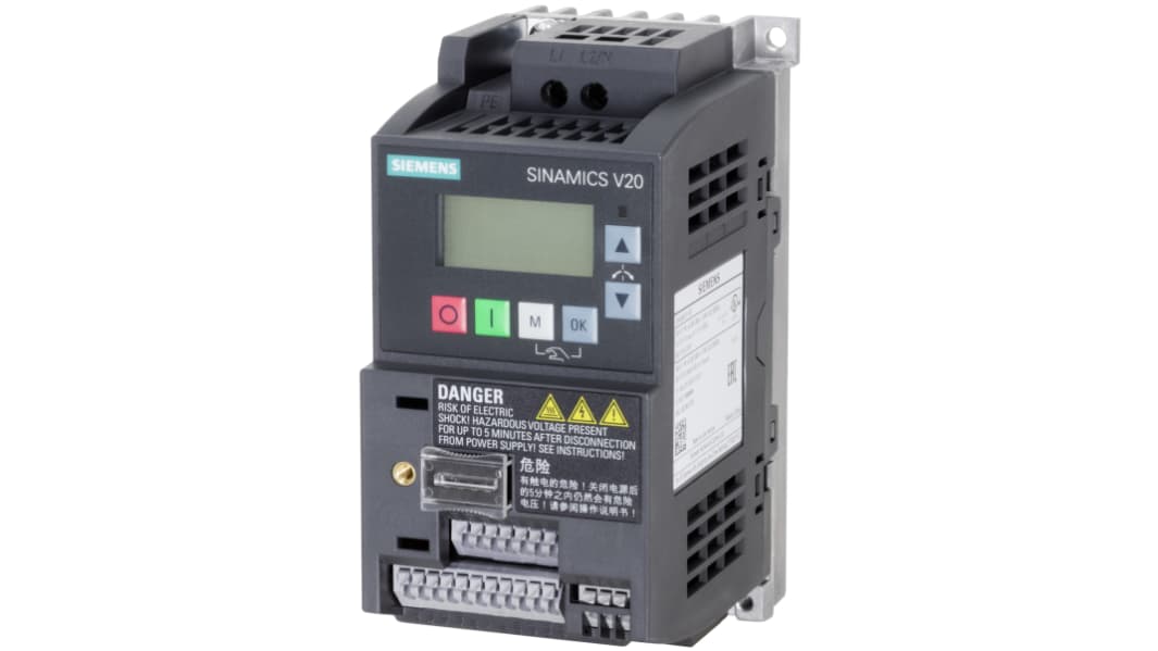 Siemens Inverter Drive, 0.12 kW, 1 Phase, 230 V ac, 900 mA, SINAMICS V20 Series