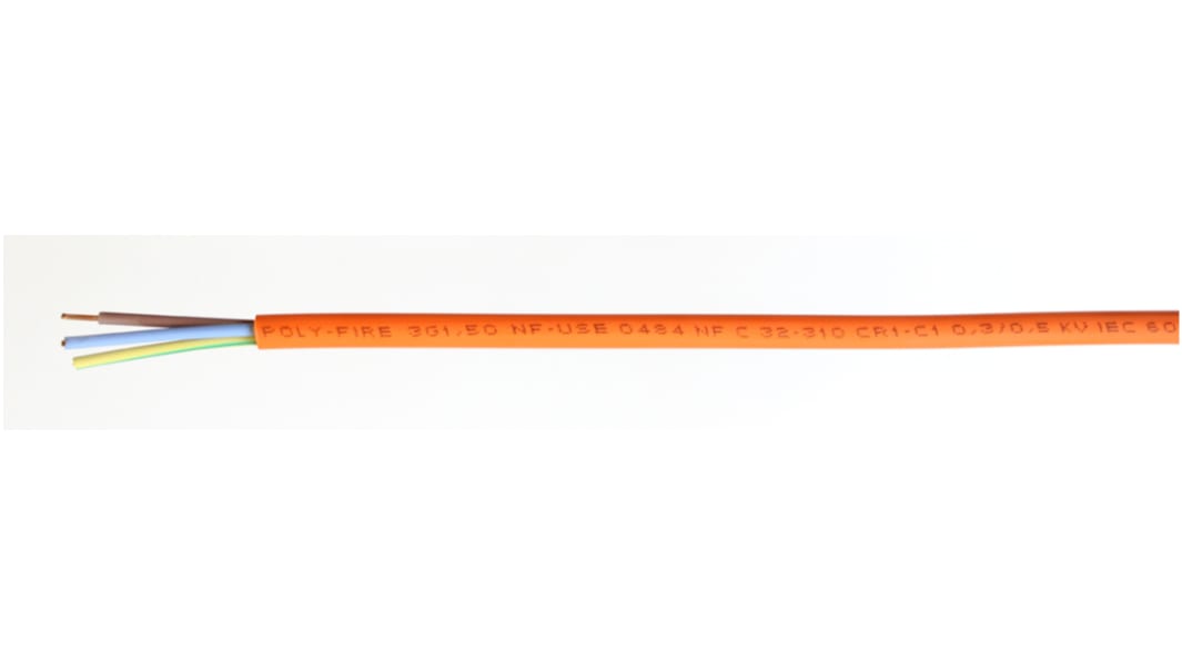 RS PRO, CR1/C1, 100m 3 Core, Orange Polyolefin Power Cable +90°C