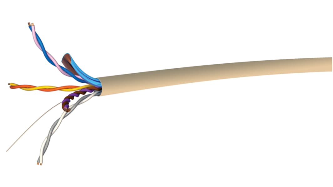 RS PRO 8 Core 24 AWG Telephone Cable, 1/0.51 mm, White Sheath, 100m