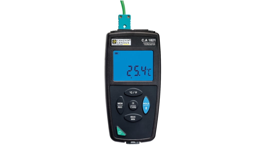 Chauvin Arnoux CA 1821 Wired Digital Thermometer for Temperature measurement Use, E, J, K, N, R, S, T Probe, 1