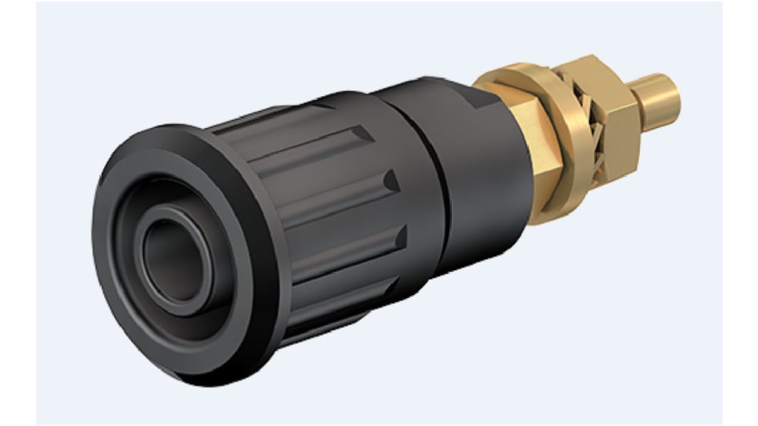 Conector banana hembra Hembra, 24A, 1000V, Contacto Oro, Negro