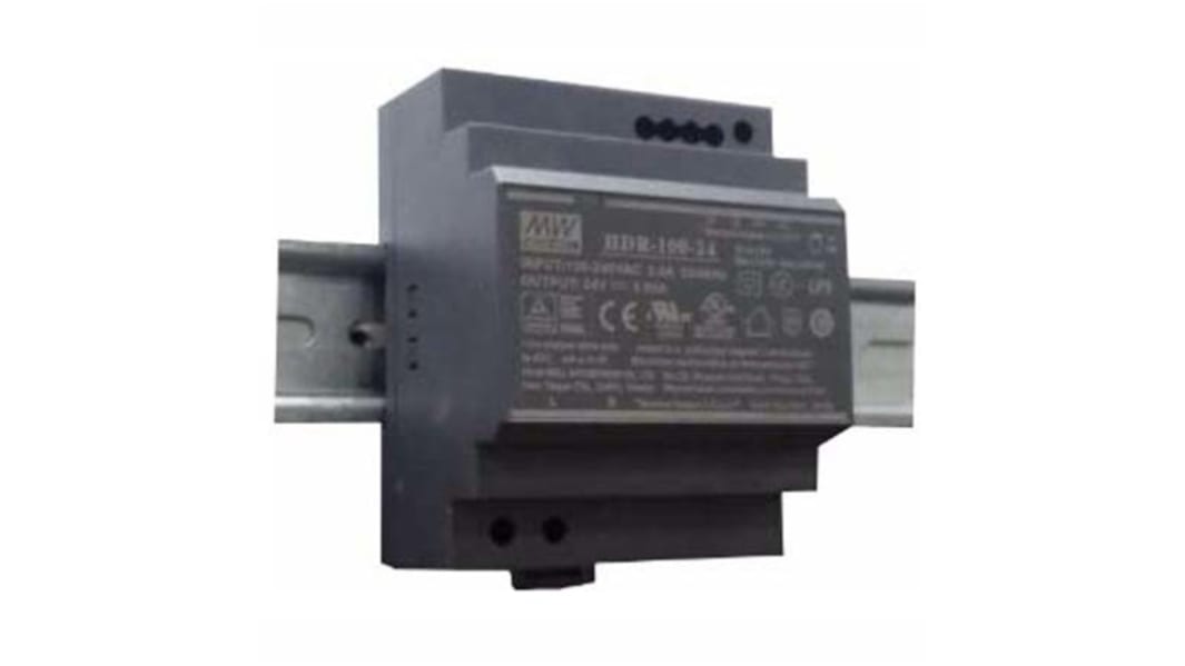 MEAN WELL HDR Switched Mode DIN Rail Power Supply, 85 → 264 V ac, 120 → 370V dc, 12V dc dc Output, 7.5A