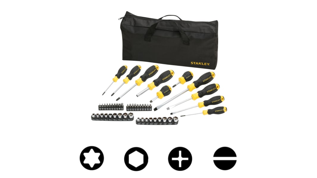 Jeu de porte-embouts et tournevis standard Stanley, Phillips, Fendu, Torx, 48 pièces