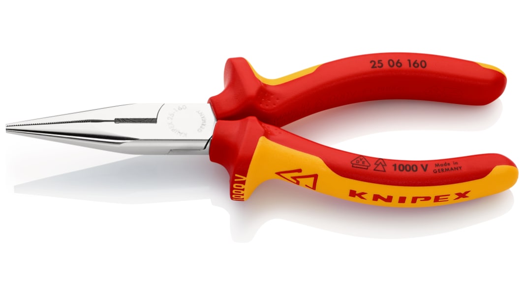 Knipex Long Nose Pliers, 160 mm Overall, Straight Tip, VDE/1000V, 50mm Jaw