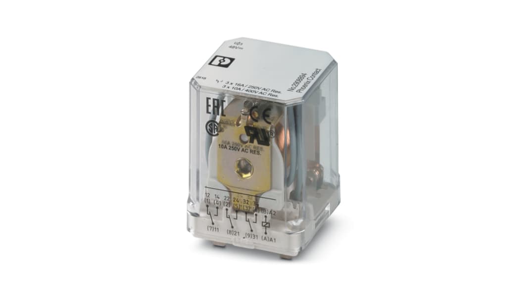 Relé de potencia sin enclavamiento Phoenix Contact REL-PR3-48DC/3X21 de 3 polos, TPDT, bobina 48V dc, 16A