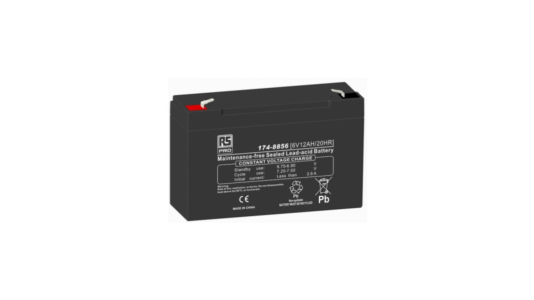 RS PRO RS PRO Abgedichteter Bleiakku, 6V / 12Ah, T1-Anschluss, 151 x 51 x 94mm