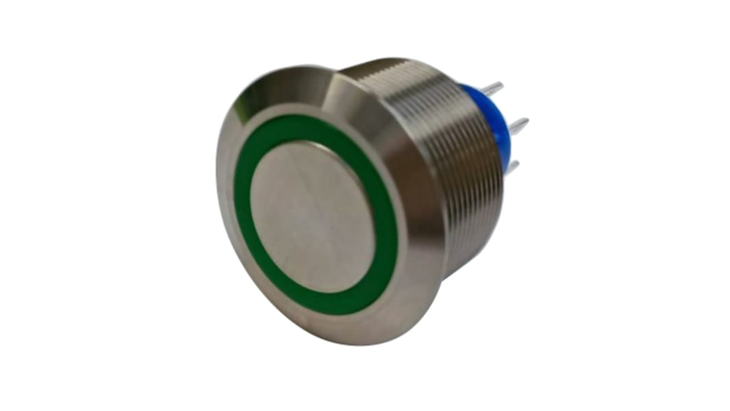 RS PRO Illuminated Push Button Switch, Panel Mount, 25.2mm Cutout, DPDT, Green LED, 250V ac, IP67