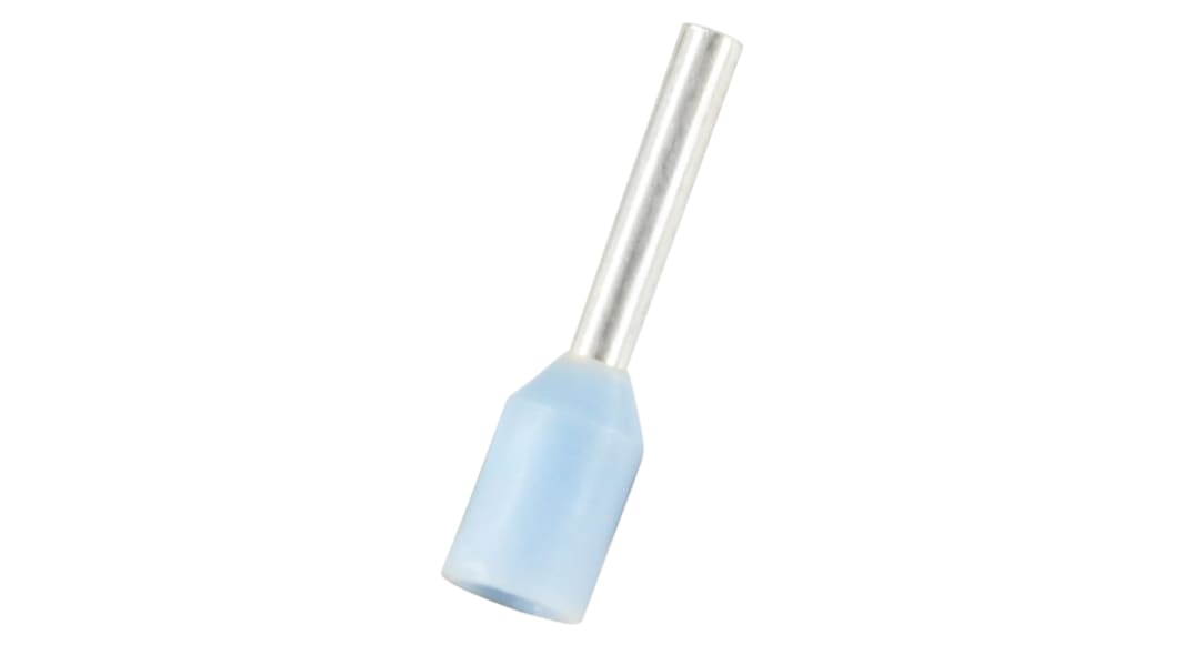 RS PRO Insulated Crimp Bootlace Ferrule, 6mm Pin Length, 0.8mm Pin Diameter, 24mm² Wire Size, Light Blue